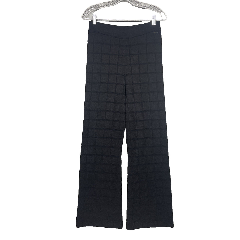 Solid & Striped Womens XS Black Knit Wide Leg Pants Pull On Textured Check
